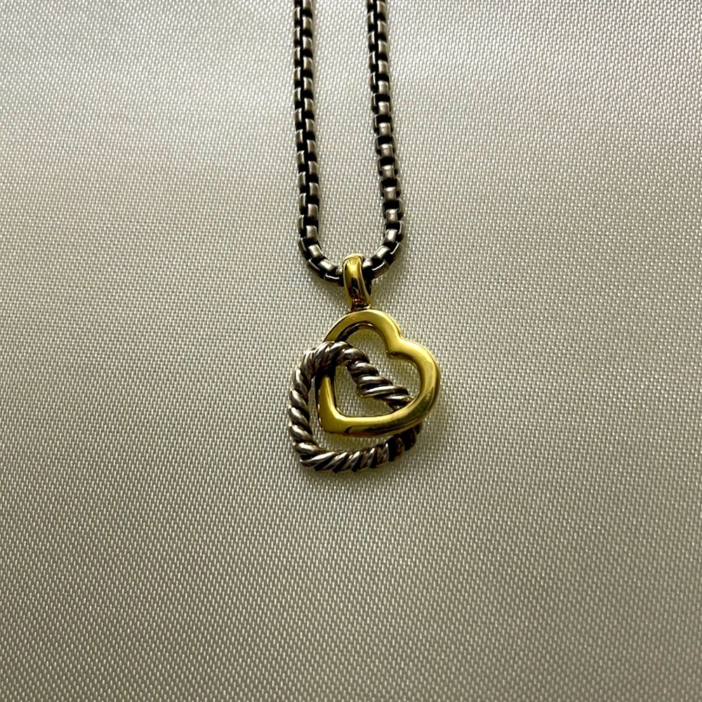 David Yurman Gold and Silver Double Heart Necklace
